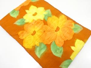 未使用品　手織り紬　花模様織り出し　名古屋帯